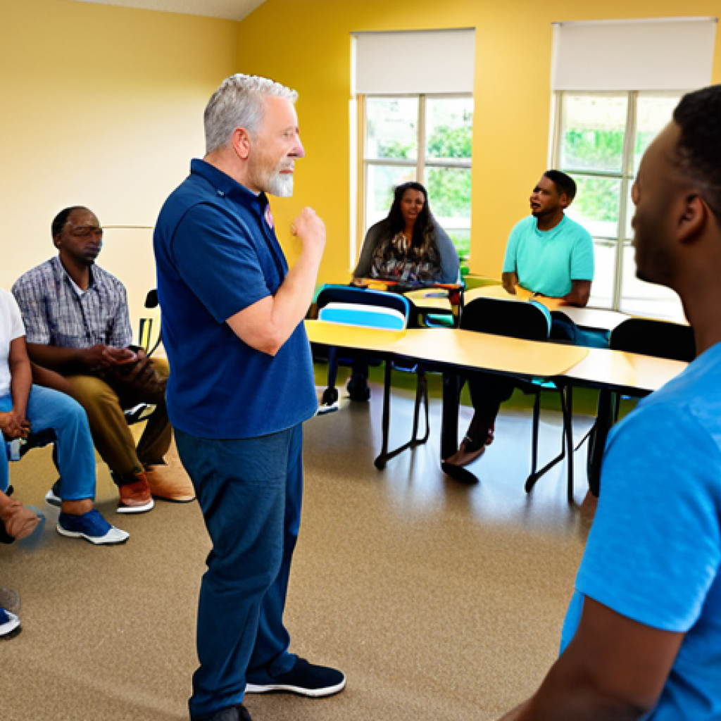 Active Listening in a Community Setting**
"A facilitator actively listening to a group of diverse community members in a brightly lit community center. Everyone is fully clothed in casual, comfortable attire. Focus on positive body language and engagement. Safe for work, appropriate content, fully clothed, professional setting, perfect anatomy, natural proportions, family-friendly."
**