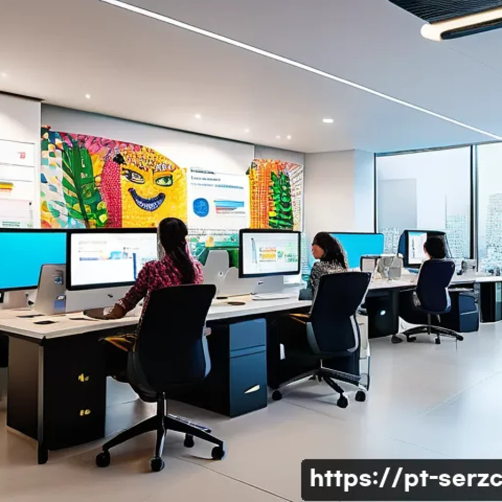커뮤니티 중심의 고객 서비스 혁신 방안 - A vibrant digital customer service center scene in Brazil, featuring a diverse team of professionals...