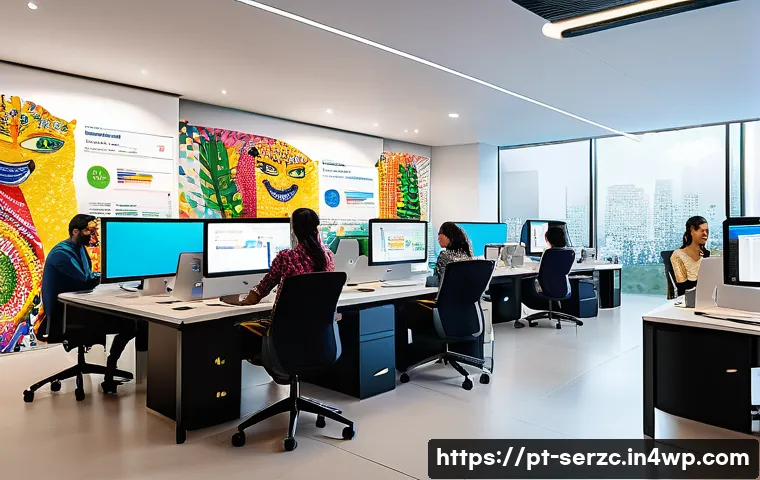 커뮤니티 중심의 고객 서비스 혁신 방안 - A vibrant digital customer service center scene in Brazil, featuring a diverse team of professionals...