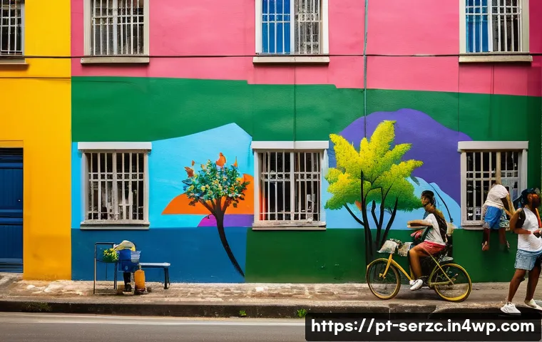 지역 사회 커뮤니티 서비스 사례 분석 - A vibrant urban street scene in S&atilde;o Paulo featuring a diverse group of local artists and residents c...