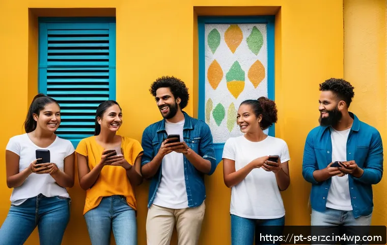 커뮤니티 참여를 유도하는 효과적인 캠페인 기획 - A vibrant and diverse group of Brazilian community members engaging in a lively online social media ...