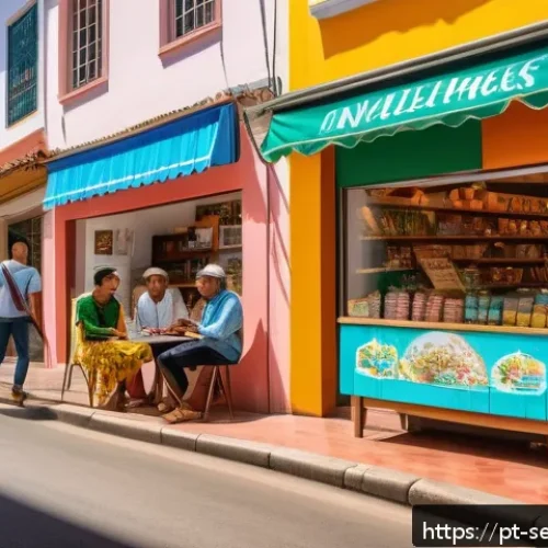 Home 32 커뮤니티 기반 서비스의 혁신적인 운영 사례 - A vibrant neighborhood street scene in a Brazilian city, showcasing local small businesses with colo...
