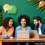 Home 18 커뮤니티 활성화를 위한 SNS 활용 전략 - A vibrant online community gathering scene showing diverse Brazilian adults engaged in a lively virt...