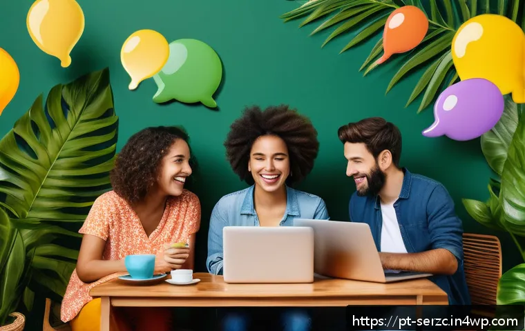 커뮤니티 활성화를 위한 SNS 활용 전략 - A vibrant online community gathering scene showing diverse Brazilian adults engaged in a lively virt...